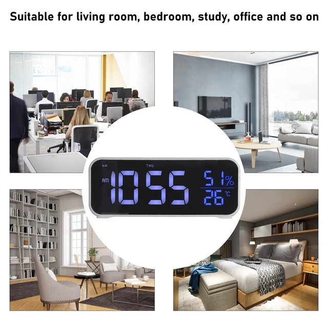 Alt view image 7 of 7 - Digital Alarm Clock, Bedside Clock with LED Backlit Display, Adjustable Volume, 5 Min Snooze, 12/24 Hr, /, USB Port, for Students, Adult, Office, Bedroom