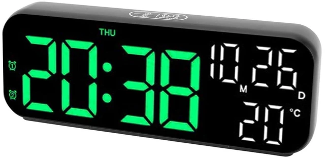 Main image of Alarm Clock, Large Display Alarm Clock Voice Control LED Electronic Alarm Clock Digital Wall Clock Battery Operated Digital Clock with Date and Day of Week for Living Room Bedroom (Black Blue Lamp)