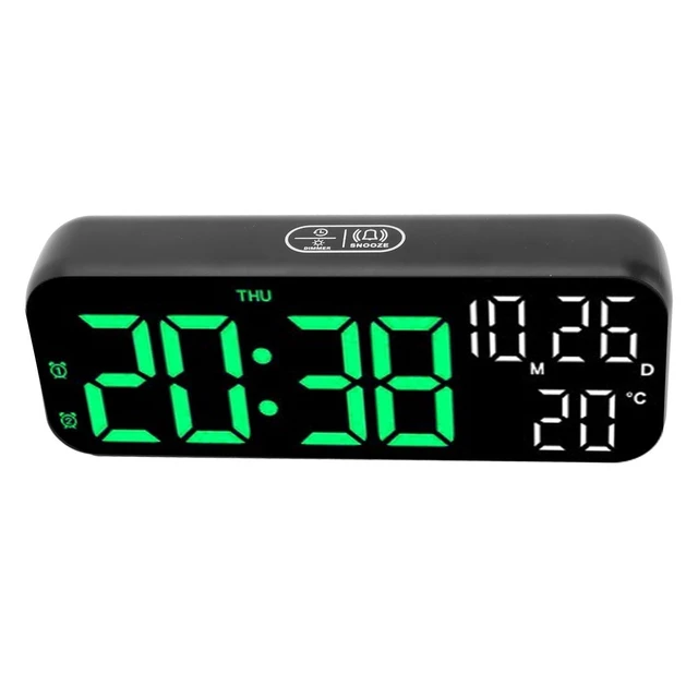 Alt view image 5 of 7 - Alarm Clock, Large Display Alarm Clock Voice Control LED Electronic Alarm Clock Digital Wall Clock Battery Operated Digital Clock with Date and Day of Week for Living Room Bedroom (Black Blue Lamp)