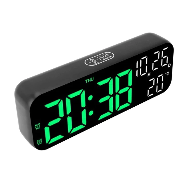 Alt view image 3 of 7 - Alarm Clock, Large Display Alarm Clock Voice Control LED Electronic Alarm Clock Digital Wall Clock Battery Operated Digital Clock with Date and Day of Week for Living Room Bedroom (Black Blue Lamp)