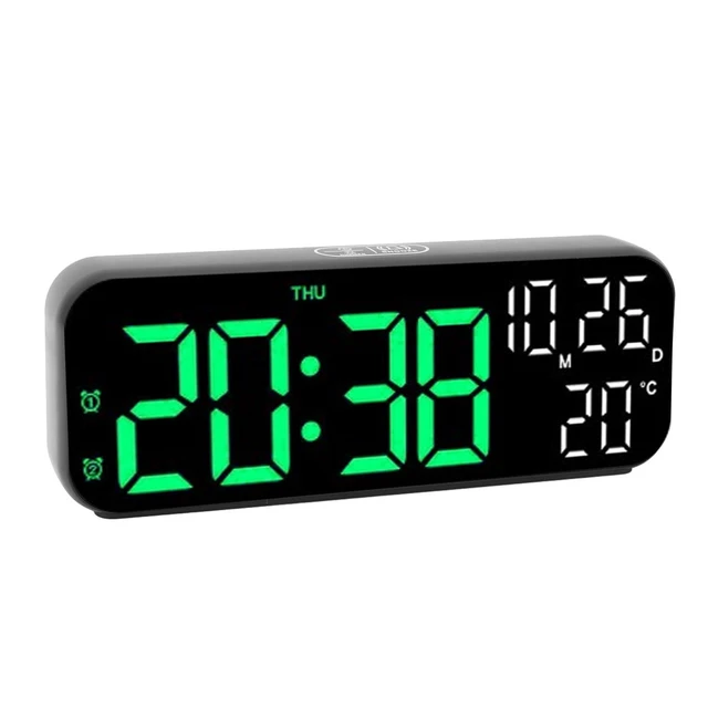 Alt view image 2 of 7 - Alarm Clock, Large Display Alarm Clock Voice Control LED Electronic Alarm Clock Digital Wall Clock Battery Operated Digital Clock with Date and Day of Week for Living Room Bedroom (Black Blue Lamp)