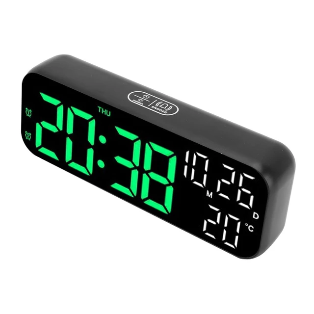 Alt view image 2 of 7 - Walfront Digital Clock Dual Display, 3 Adjustable Brightness LED | Desktop Alarm, Temperature Date Countdown, Snooze Timer, Voice Wake Display, ABS Body, Home Office Bedroom