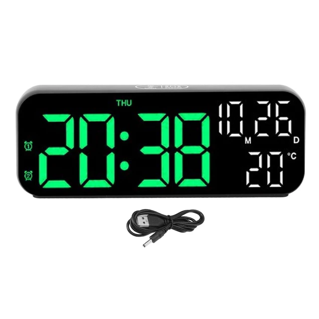 Alt view image 6 of 7 - Alarm Clock, Large Display Alarm Clock Voice Control LED Electronic Alarm Clock Digital Wall Clock Battery Operated Digital Clock with Date and Day of Week for Living Room Bedroom (Black Blue Lamp)
