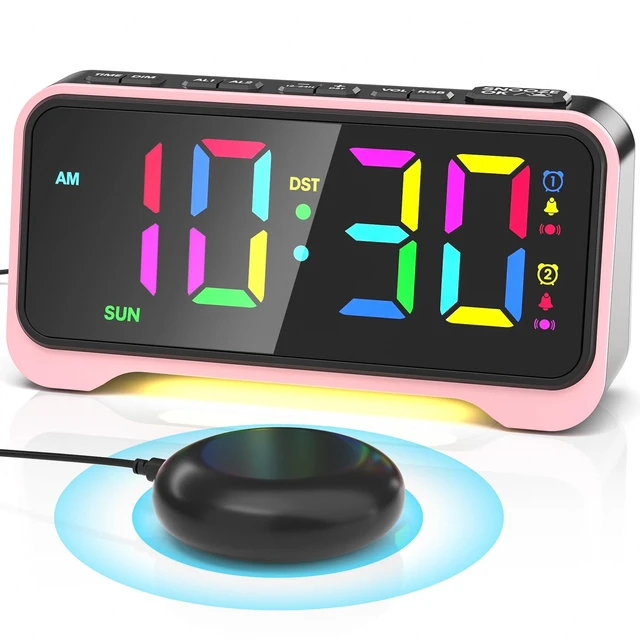 Main image of Loud Alarm Clock for Heavy Sleepers Adults, Bed Shaker Alarm Clock | 10-Color Modes/Night Light/USB Charger/7 Dimmer/Battery Backup, Vibrating Alarm Clocks for Hearing Impaired Deaf, Kids, Teens