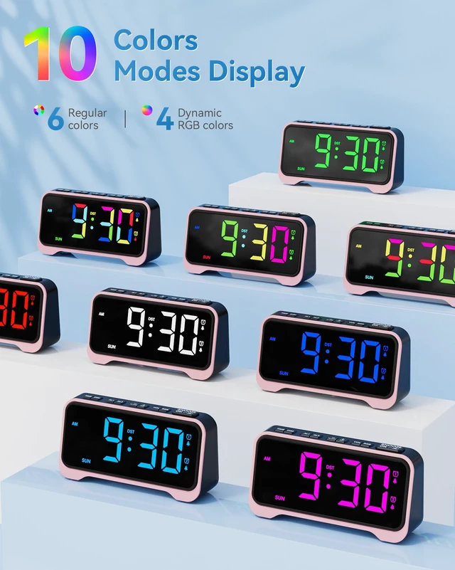 Alt view image 3 of 7 - Loud Alarm Clock for Heavy Sleepers Adults, Bed Shaker Alarm Clock | 10-Color Modes/Night Light/USB Charger/7 Dimmer/Battery Backup, Vibrating Alarm Clocks for Hearing Impaired Deaf, Kids, Teens