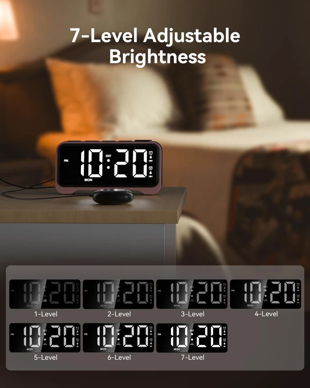 Alt view image 7 of 7 - Loud Alarm Clock for Heavy Sleepers Adults, Bed Shaker Alarm Clock | 10-Color Modes/Night Light/USB Charger/7 Dimmer/Battery Backup, Vibrating Alarm Clocks for Hearing Impaired Deaf, Kids, Teens