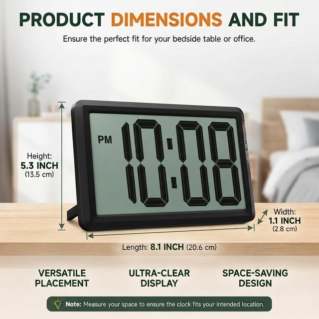 Alt view image 3 of 7 - KWANWA Digital Alarm Clock, 3.8-inch Extra Large LED/LCD Digits, Battery or USB Powered, Auto Light Sensor for Day/Night, Wall Clock & Desktop Stand for Seniors, Bedroom, Office, Living Room
