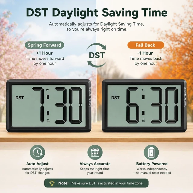 Alt view image 6 of 7 - KWANWA Digital Alarm Clock, 3.8-inch Extra Large LED/LCD Digits, Battery or USB Powered, Auto Light Sensor for Day/Night, Wall Clock & Desktop Stand for Seniors, Bedroom, Office, Living Room