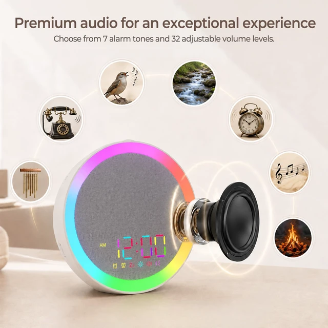 Alt view image 5 of 6 - Jassurance Alarm Clock for Heavy Sleepers, Loud Vibrating Alarm with Bed Shaker and 10-Color Night Light, 7 Sounds, USB Charging