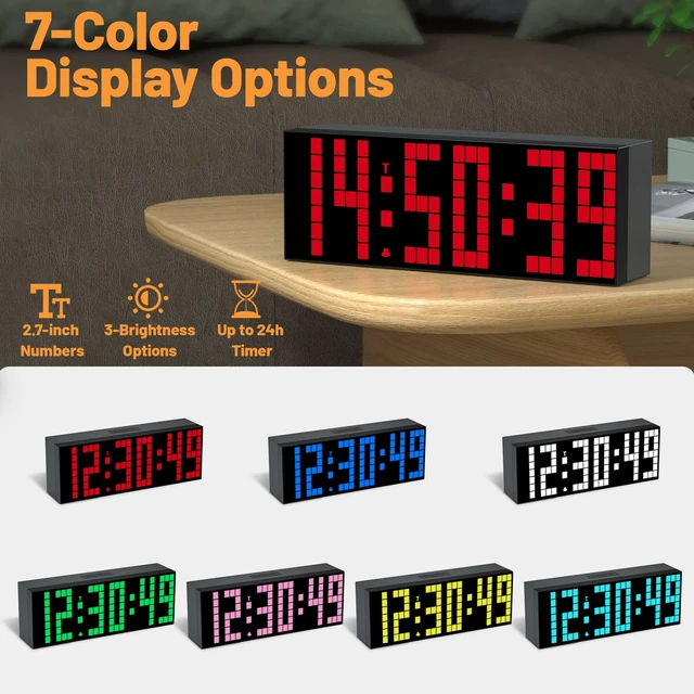 Alt view image 2 of 6 - CHKOSDA Digital Alarm Clock, Led Clock with 2" Digital, 7 Color Options, Adjustable Brightness, Countdown Clock with Remote Control, Calendar and Temperature Display Desk Clock for Bedroom