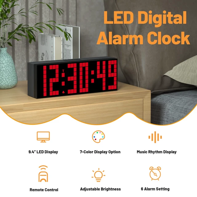 Alt view image 3 of 6 - CHKOSDA Digital Alarm Clock, Led Clock with 2" Digital, 7 Color Options, Adjustable Brightness, Countdown Clock with Remote Control, Calendar and Temperature Display Desk Clock for Bedroom