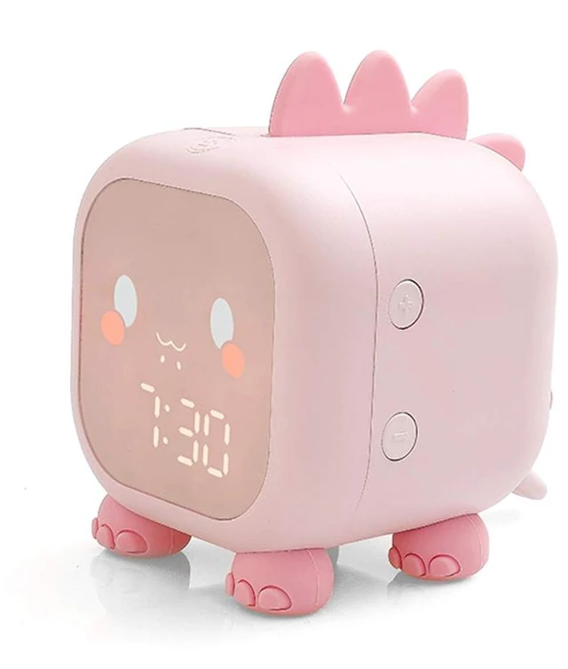 Main image of Kids Alarm Clock, Cute Dinosaur Bedroom Decor Alarm Clock Digital Alarm Clock for Kids Bedside Clock Children Sleep Trainier Wake Up Light and Night Light (Pink)