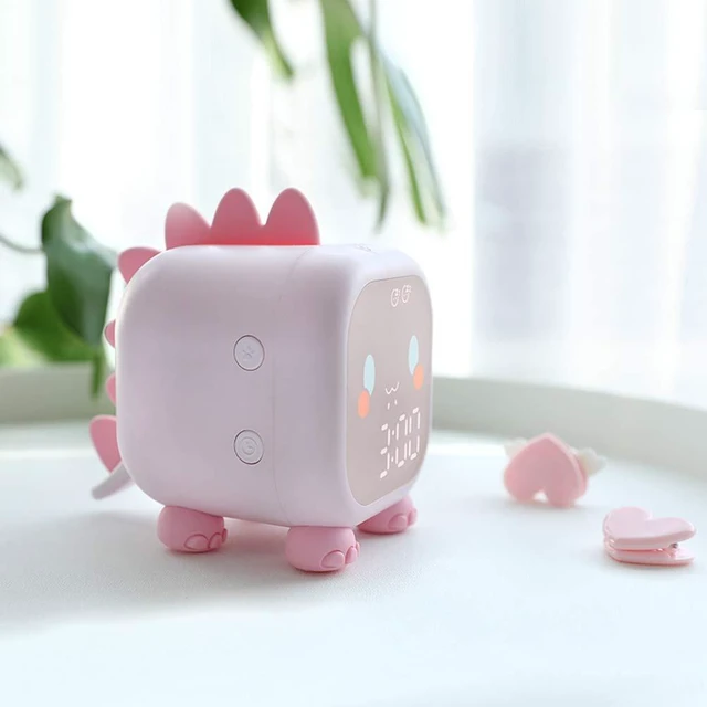 Alt view image 2 of 4 - Kids Alarm Clock, Cute Dinosaur Bedroom Decor Alarm Clock Digital Alarm Clock for Kids Bedside Clock Children Sleep Trainier Wake Up Light and Night Light (Pink)