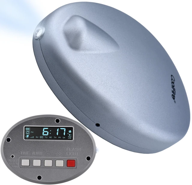 Main image of CoolFire Super Loud Dual Alarm Clock with Bed Shaker, Auto Set, Vibrating Alarm Clock for Heavy Sleepers, Under Pillow, Cordless Rechargeable, Hearing Impaired, Auto DST, LCD Backlight Silver