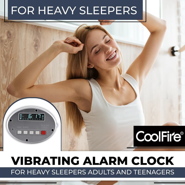 Alt view image 2 of 5 - CoolFire Super Loud Dual Alarm Clock with Bed Shaker, Auto Set, Vibrating Alarm Clock for Heavy Sleepers, Under Pillow, Cordless Rechargeable, Hearing Impaired, Auto DST, LCD Backlight Silver
