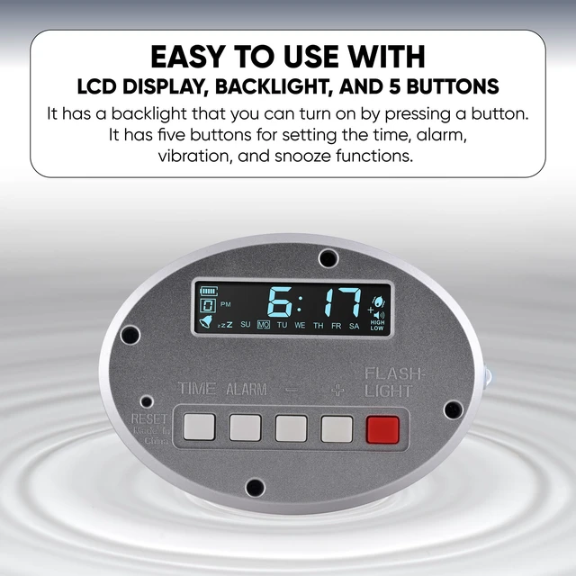 Alt view image 3 of 5 - CoolFire Super Loud Dual Alarm Clock with Bed Shaker, Auto Set, Vibrating Alarm Clock for Heavy Sleepers, Under Pillow, Cordless Rechargeable, Hearing Impaired, Auto DST, LCD Backlight Silver