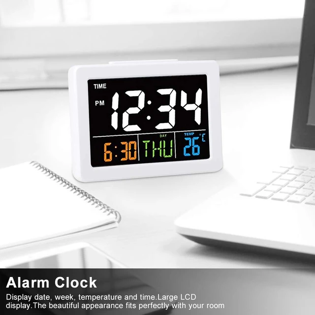 Alt view image 2 of 7 - 01 Cute Alarm Clock, Led Clock Digital Clock Large Display Electronic Clock Table Clock for Bedroom Studyroom Office for Women Men Kids Adults Students(White)