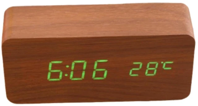 Main image of Beufee Wooden Digital Alarm Clock, Loud Alarm Desk Clock LED Desktop Clock USB Alarm Clock with Thermometer Clock for Home Bedroom (Brown Wood + Green Light)