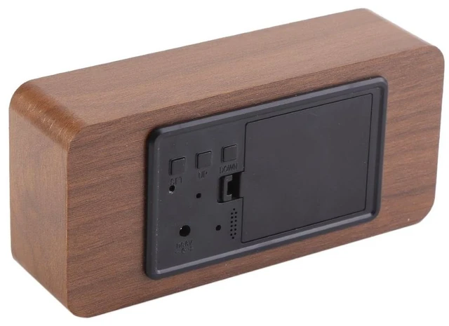 Alt view image 5 of 7 - Beufee Wooden Digital Alarm Clock, Loud Alarm Desk Clock LED Desktop Clock USB Alarm Clock with Thermometer Clock for Home Bedroom (Brown Wood + Green Light)