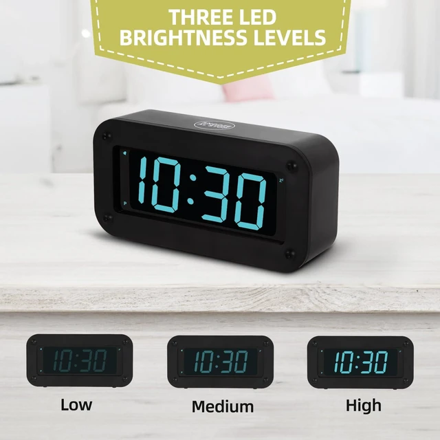 Alt view image 2 of 7 - Timegyro Digital Clock Battery Operated - LED Display Alarm Clock for Bedroom, Includes DC Cable, Adjustable Brightness, Snooze, 12/24Hr