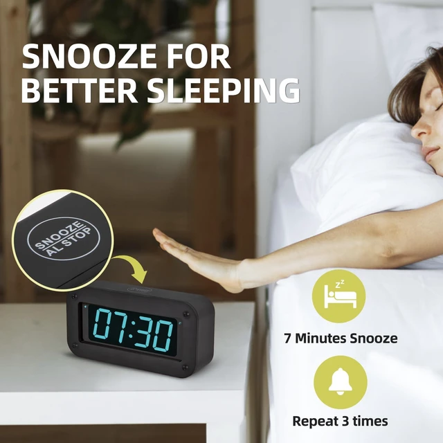 Alt view image 5 of 7 - Timegyro Digital Clock Battery Operated - LED Display Alarm Clock for Bedroom, Includes DC Cable, Adjustable Brightness, Snooze, 12/24Hr
