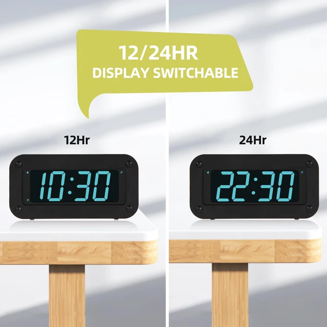 Alt view image 7 of 7 - Timegyro Digital Clock Battery Operated - LED Display Alarm Clock for Bedroom, Includes DC Cable, Adjustable Brightness, Snooze, 12/24Hr