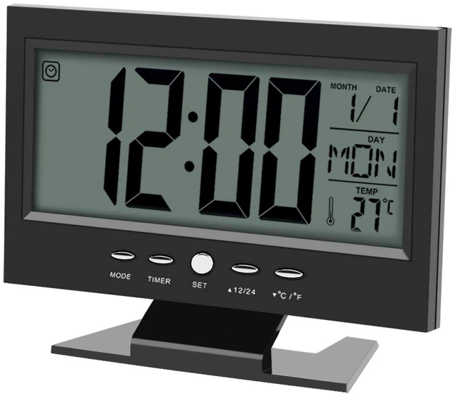 Alt view image 6 of 7 - Electric Alarm Clock, LCD Display Digital Smart Nightlight Sound Sensor Table Desk Alarm Clock with Calendar and Temperature Date Display(Black)