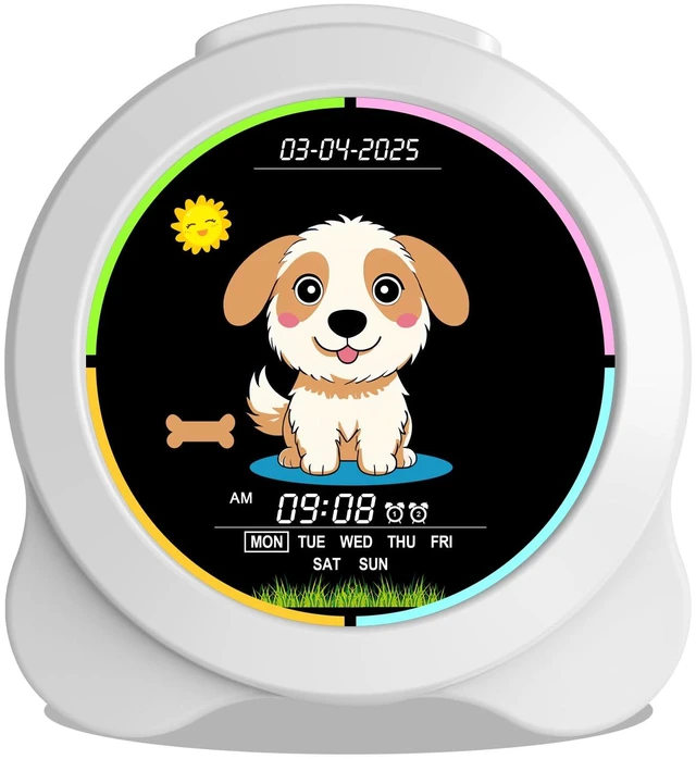 Main image of Sinoviwe Kids Alarm Clock Sun & Moon& Dog LED Display with Day & Date OK to Wake Clock with Night Light for Kids Children's Sleep Trainer Gift for Boy and Girls