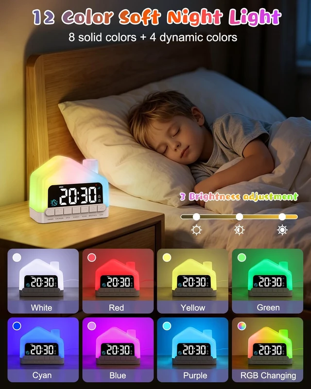 Alt view image 5 of 7 - OQIMAX Kids Alarm Clock, Toddler Sleep Training Clock with 12 Night Lights | Kid Ok-to-Wake Clock, Dual Alarms with Snooze, 13 Soothing Sounds, Child Lock, Ideal Gift for Boys & Girls & Toddlers