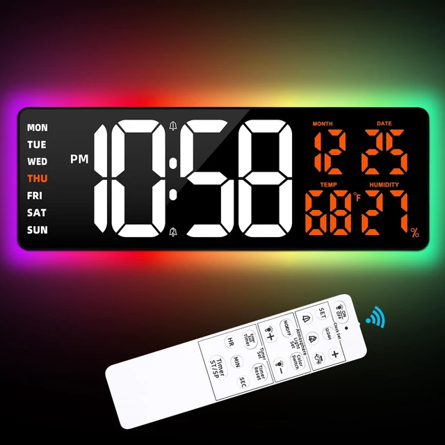 Main image of 17.3" Large Digital Wall Clock Timer Alarm Clock with 8 Color Night Light | Led Large Display Mount Clock with Jumbo Number, Auto-Dimming/DST, for Classroom Living Room Gym Gift for Senior Mom Dad