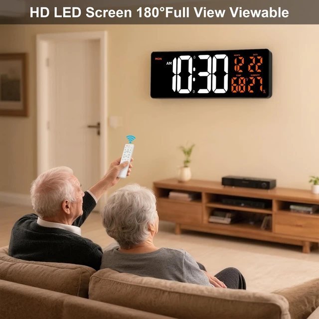 Alt view image 4 of 7 - 17.3" Large Digital Wall Clock Timer Alarm Clock with 8 Color Night Light | Led Large Display Mount Clock with Jumbo Number, Auto-Dimming/DST, for Classroom Living Room Gym Gift for Senior Mom Dad