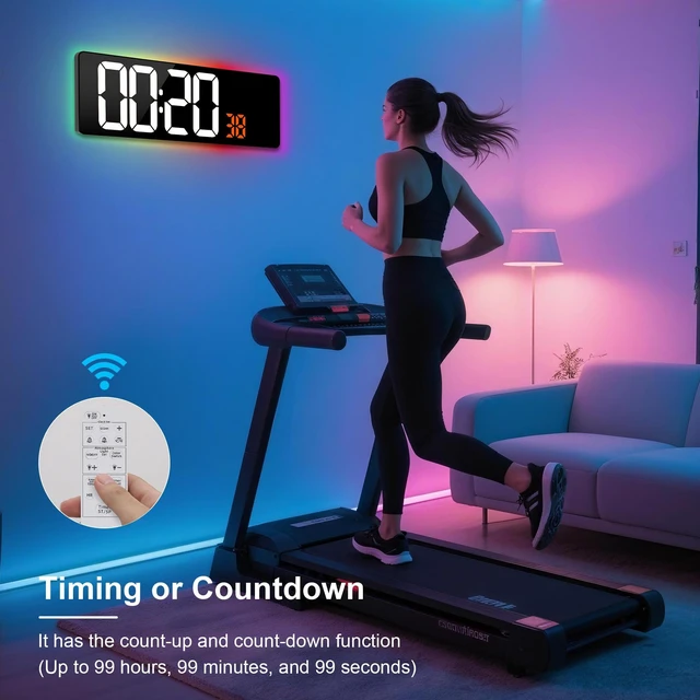 Alt view image 5 of 7 - 17.3" Large Digital Wall Clock Timer Alarm Clock with 8 Color Night Light | Led Large Display Mount Clock with Jumbo Number, Auto-Dimming/DST, for Classroom Living Room Gym Gift for Senior Mom Dad
