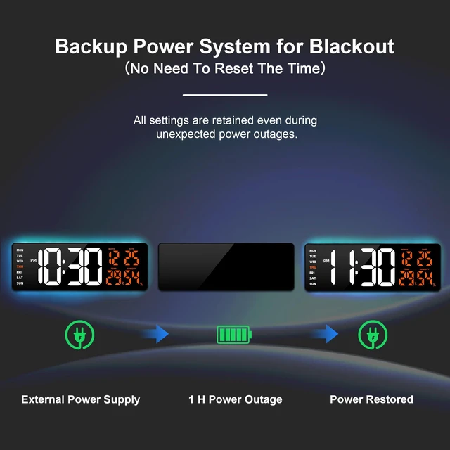 Alt view image 6 of 7 - 17.3" Large Digital Wall Clock Timer Alarm Clock with 8 Color Night Light | Led Large Display Mount Clock with Jumbo Number, Auto-Dimming/DST, for Classroom Living Room Gym Gift for Senior Mom Dad