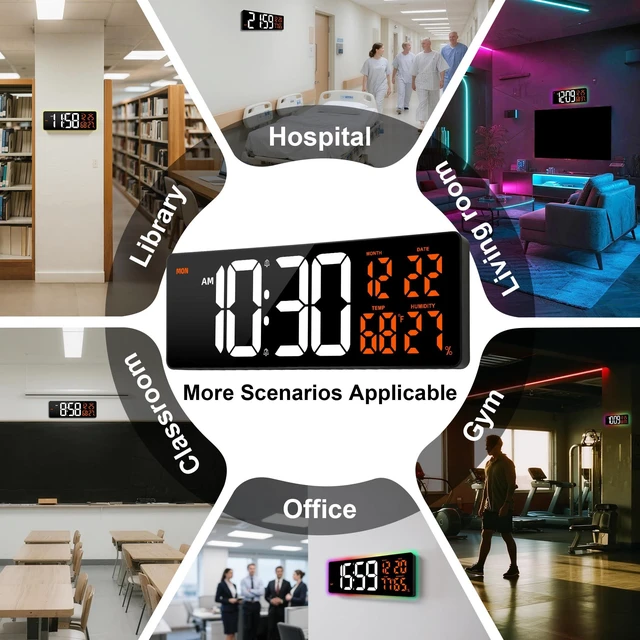 Alt view image 7 of 7 - 17.3" Large Digital Wall Clock Timer Alarm Clock with 8 Color Night Light | Led Large Display Mount Clock with Jumbo Number, Auto-Dimming/DST, for Classroom Living Room Gym Gift for Senior Mom Dad