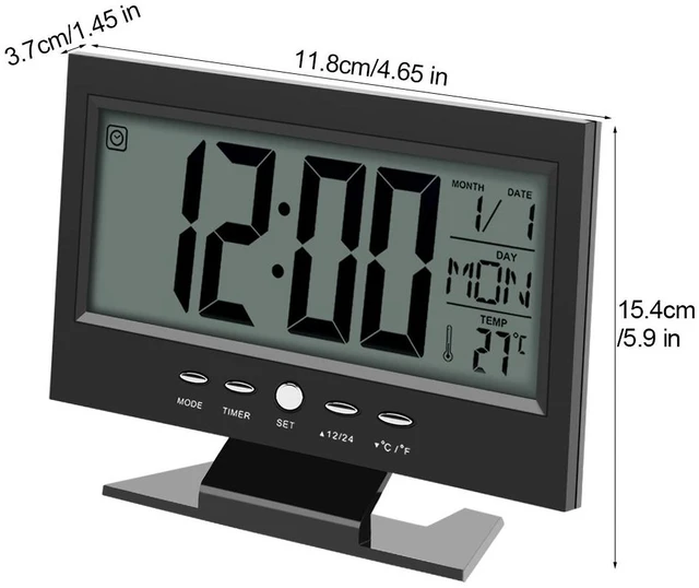 Alt view image 3 of 7 - Electric Alarm Clock, LCD Display Digital Smart Nightlight Sound Sensor Table Desk Alarm Clock with Calendar and Temperature Date Display(Black)
