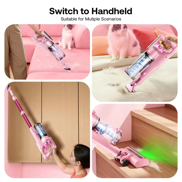 Alt view image 4 of 7 - Trucozie Cordless Vacuum Cleaner, Self-Standing Lightweight Stick Vacuum with 50 mins Runtime, Powerful Suction, Anti-Tangle Wireless Vacuum for Home, Hardwood Floor, Carpet, Pet Hair, Pink
