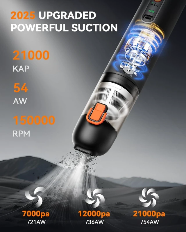 Alt view image 2 of 7 - Car Vacuum Rechargeable 21000Pa Powerful Suction Handheld Vacuum Cordless | 4-in-1 Portable Hand Held Mini Vacuum Cleaner 3 Modes Car Vacuum Rechargeable Ultra Light Large Dust Cup for Car Home,Office