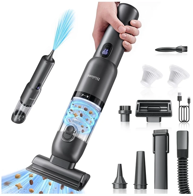 Main image of Car Vacuum 4-in-1 Small Handheld Vacuum w/ 25000Pa Suction, Cordless Hand Held Vacuum Rechargeable w/ Power Display, Portable Cordless Mini Car Vacuum with Led Light for Car Home Office Desk Keyboard