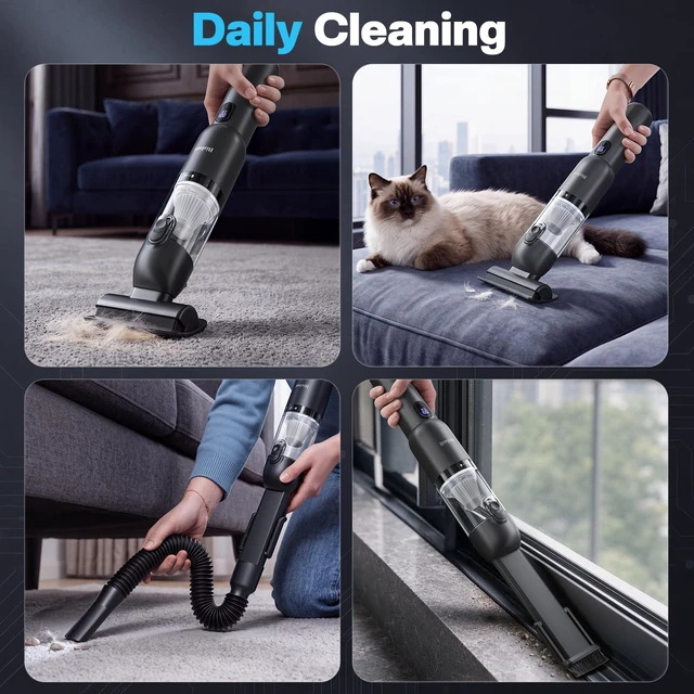 Alt view image 7 of 7 - Car Vacuum 4-in-1 Small Handheld Vacuum w/ 25000Pa Suction, Cordless Hand Held Vacuum Rechargeable w/ Power Display, Portable Cordless Mini Car Vacuum with Led Light for Car Home Office Desk Keyboard