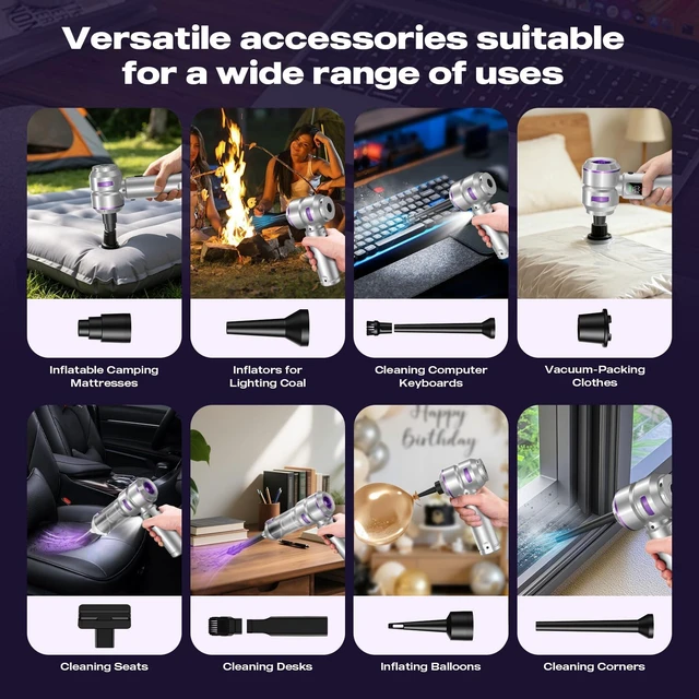 Alt view image 5 of 7 - Car Vacuum Portable Cordless, 28000PA 4-in-1 Mini Vacuum | Handheld Vacuum Cordless with LCD Digital Display, High Power Cyclonic Suction, Multi-Nozzles, for Car, Home, Pet, Sofa