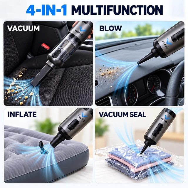 Alt view image 4 of 7 - FAVVO Cordless Car Vacuum, 20000Pa Handheld Vacuum for Pet Hair, 4-in-1 Portable with Blower & Inflator, 3 Speeds, USB-C Rechargeable, 0.9 lb Lightweight, for Car, Home, Office Keyboards