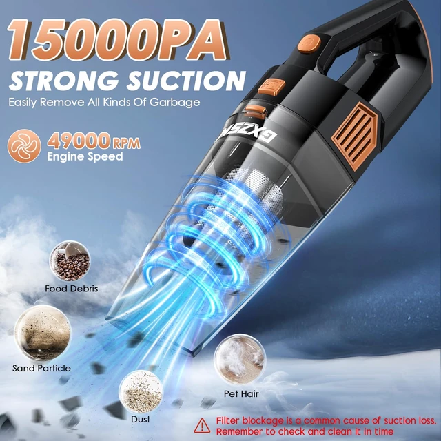 Alt view image 2 of 7 - Gxzsk Handheld Vacuum Cordless, Hand Held Car Vacuum Cleaner, Hand Vacuum | 15000PA Mini Strong Suction, Rechargeable, Portable, Multi-Nozzles & Washable Filter, For Home Office, Car, Pets