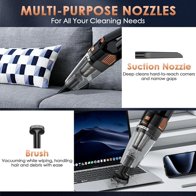 Alt view image 3 of 7 - Gxzsk Handheld Vacuum Cordless, Hand Held Car Vacuum Cleaner, Hand Vacuum | 15000PA Mini Strong Suction, Rechargeable, Portable, Multi-Nozzles & Washable Filter, For Home Office, Car, Pets