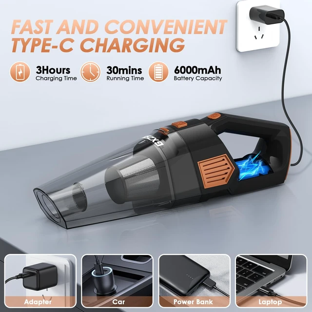 Alt view image 4 of 7 - Gxzsk Handheld Vacuum Cordless, Hand Held Car Vacuum Cleaner, Hand Vacuum | 15000PA Mini Strong Suction, Rechargeable, Portable, Multi-Nozzles & Washable Filter, For Home Office, Car, Pets