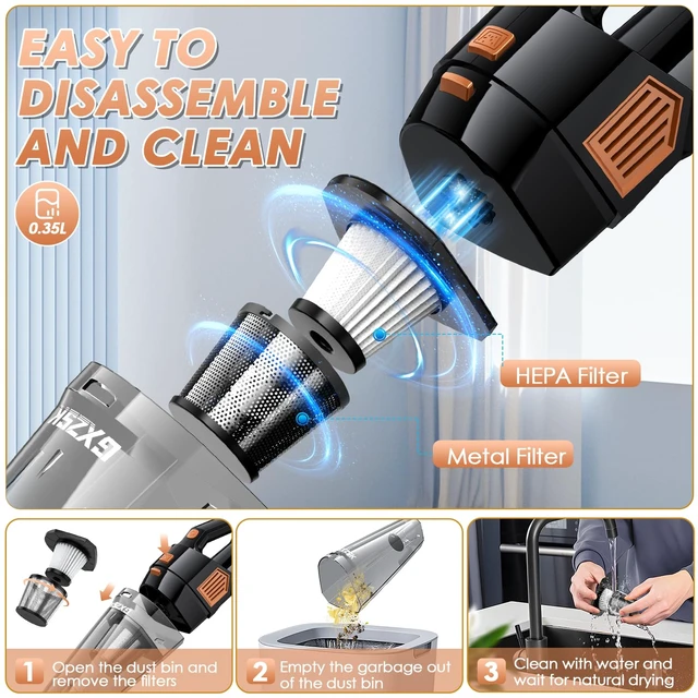 Alt view image 5 of 7 - Gxzsk Handheld Vacuum Cordless, Hand Held Car Vacuum Cleaner, Hand Vacuum | 15000PA Mini Strong Suction, Rechargeable, Portable, Multi-Nozzles & Washable Filter, For Home Office, Car, Pets