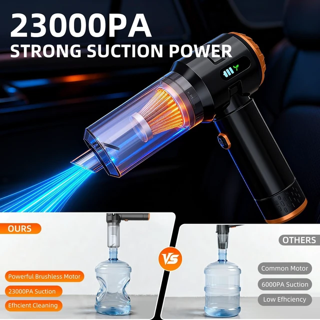 Alt view image 2 of 7 - Melising Handheld Vacuum Cleaner Cordless, 23000Pa Powerful Car Mini Vacuum Cleaner, Rechargeable Portable Lightweight dust Catcher for Home Car Carpet Stairs Pet Hair Deep CleaningBlack-Orange