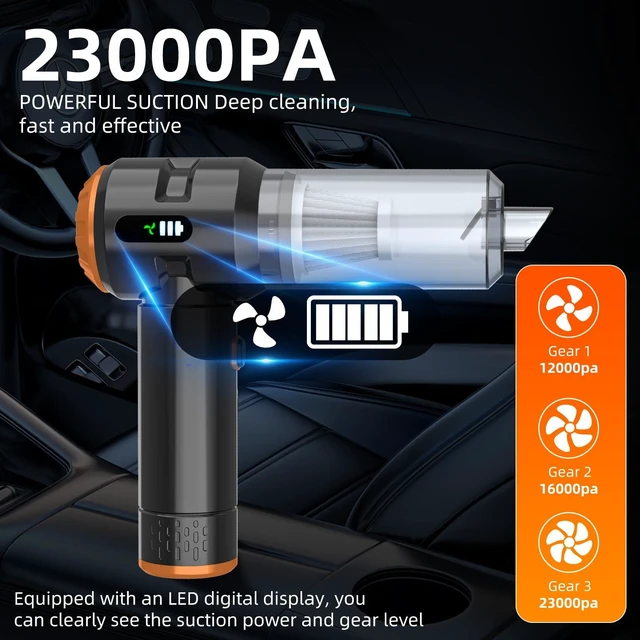 Alt view image 3 of 7 - Melising Handheld Vacuum Cleaner Cordless, 23000Pa Powerful Car Mini Vacuum Cleaner, Rechargeable Portable Lightweight dust Catcher for Home Car Carpet Stairs Pet Hair Deep CleaningBlack-Orange