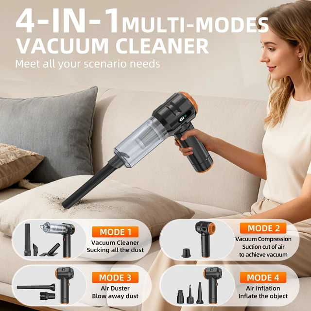 Alt view image 4 of 7 - Melising Handheld Vacuum Cleaner Cordless, 23000Pa Powerful Car Mini Vacuum Cleaner, Rechargeable Portable Lightweight dust Catcher for Home Car Carpet Stairs Pet Hair Deep CleaningBlack-Orange
