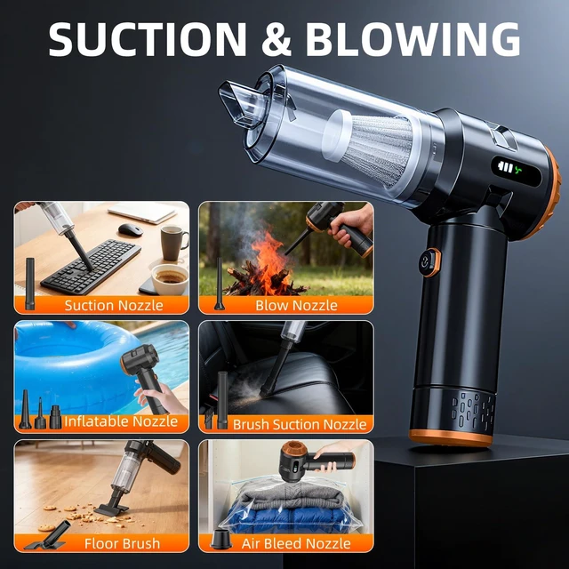 Alt view image 5 of 7 - Melising Handheld Vacuum Cleaner Cordless, 23000Pa Powerful Car Mini Vacuum Cleaner, Rechargeable Portable Lightweight dust Catcher for Home Car Carpet Stairs Pet Hair Deep CleaningBlack-Orange