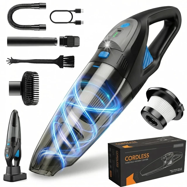Main image of Handheld Vacuum Cordless, 25000Pa Powerful Suction Car Vacuum Portable Cordless with 2 Suction Modes & LED Light, Hand Held Vacuum Rechargeable with HEPA Filters, Home, Car Seats, Pet Hair Blue